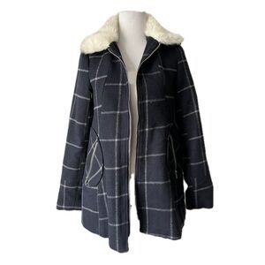 CoffeeShop Blue A-Line Coat with Faux Fur Collar
